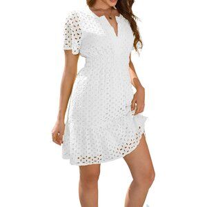 Women’s Casual Midi Skirt Lightweight Embroidered Hollow Out A Line Dress